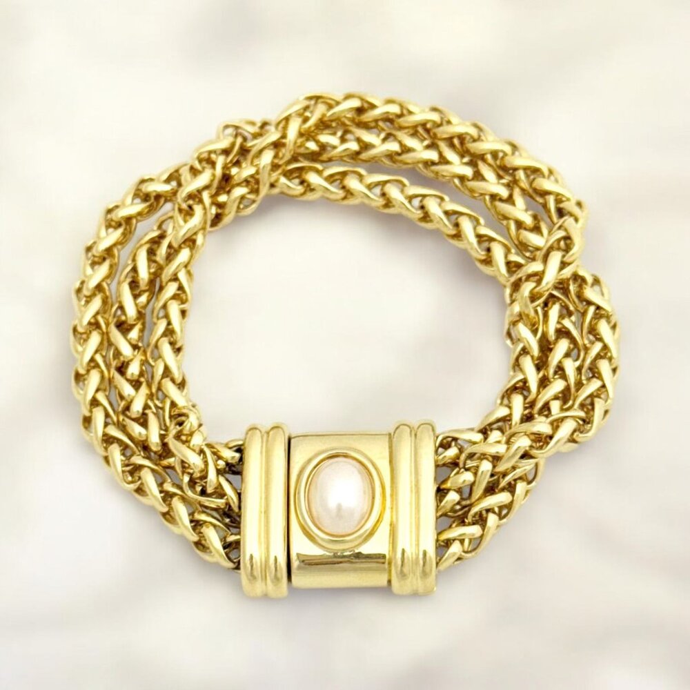 Joan Rivers Three Chain Bracelet with Faux Pearl Clasp